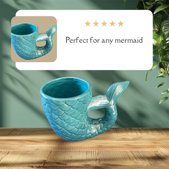 Turquoise Mermaid Tail Coffee Mug-Mermaid Coffee Cup - Picture 1 of 5